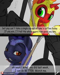 Size: 960x1200 | Tagged: safe, artist:miniferu, imported from derpibooru, bat pony, unicorn, armor, comic, male, royal guard