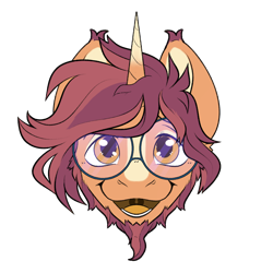 Size: 1500x1500 | Tagged: safe, artist:blakerosey, artist:sursiq, imported from derpibooru, oc, oc:solar flare, pony, unicorn, accessory, base used, cute, facial hair, glasses, golden eyes, happy, horn, icon, kinsona, male, messy mane, multicolored hair, multicolored mane, open mouth, orange eyes, pony oc, simple background, stallion, transparent background, unicorn oc, yellow eyes