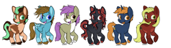 Size: 3272x914 | Tagged: safe, artist:blakerosey, artist:sursiq, imported from derpibooru, oc, oc only, oc:alexandria, oc:carbon, oc:nova star, oc:sagebrush, oc:terra rein, earth pony, pegasus, pony, unicorn, earth pony oc, female, happy, horn, line-up, male, pegasus oc, simple background, transparent background, unicorn oc