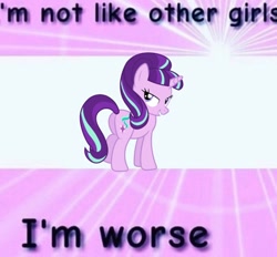 Size: 828x768 | Tagged: safe, artist:90sigma, artist:ponyfigures, imported from derpibooru, starlight glimmer, pony, unicorn, bedroom eyes, butt, female, glimmer glutes, grin, looking at you, looking back, looking back at you, mare, meme, plot, rear view, s5 starlight, smiling, smiling at you, solo, text