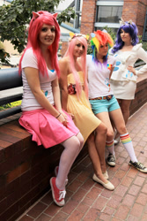 Size: 1856x2784 | Tagged: safe, artist:annamax, imported from derpibooru, fluttershy, pinkie pie, rainbow dash, rarity, human, anime weekend atlanta, clothes, converse, cosplay, costume, irl, irl human, photo, shoes, sneakers