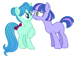 Size: 1280x969 | Tagged: safe, artist:s0ftserve, imported from derpibooru, oc, oc only, oc:lilac twinkle, oc:minty melody, earth pony, pony, unicorn, base used, boop, female, mare, nose wrinkle, noseboop, simple background, transparent background