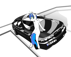 Size: 5000x4000 | Tagged: safe, artist:bumskuchen, imported from derpibooru, oc, oc:shifting gear, semi-anthro, unicorn, bmw, bmw 5-series, bmw e39, bmw m5, car, casual nudity, nudity, simple background, solo, vehicle
