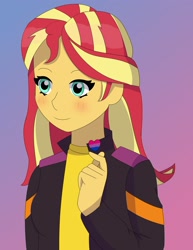 Size: 2334x3018 | Tagged: safe, artist:doggorob, imported from derpibooru, sunset shimmer, human, equestria girls, bisexual pride flag, bust, heart, pride, pride flag