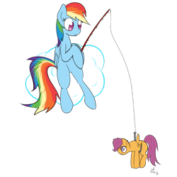 Size: 1280x1280 | Tagged: safe, artist:holomouse, imported from derpibooru, rainbow dash, scootaloo, pegasus, pony, cloud, duo, duo female, female, filly, fishing, fishing hook, fishing rod, foal, folded wings, hook, mare, on a cloud, simple background, sitting, sitting on a cloud, small wings, smiling, spread wings, transparent background, wings