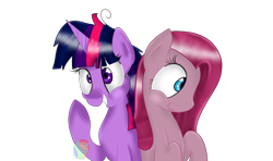 Size: 4500x2665 | Tagged: safe, artist:holomouse, imported from derpibooru, pinkie pie, twilight sparkle, earth pony, pony, unicorn, duo, female, pinkamena diane pie, simple background, transparent background, twilight snapple, unicorn twilight