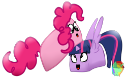 Size: 4500x2808 | Tagged: safe, artist:holomouse, imported from derpibooru, pinkie pie, twilight sparkle, duo, female, food, inanimate tf, lesbian, pun, shipping, simple background, transformation, transparent background, twinkie, twinkies, visual pun