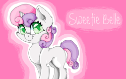 Size: 926x582 | Tagged: safe, artist:holomouse, imported from derpibooru, sweetie belle, pony, unicorn, blank flank, cute, diasweetes, female, filly, foal, looking at you, ms paint, smiling, solo