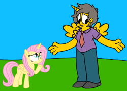 Size: 694x500 | Tagged: safe, artist:haileykitty69, imported from derpibooru, fluttershy, alicorn, human, pegasus, alicornified, crossover, fluttercorn, race swap, seymour skinner, the simpsons