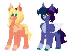 Size: 1280x902 | Tagged: safe, artist:kaenashepard, imported from derpibooru, oc, oc only, earth pony, pegasus, pony, bandaid, bandaid on nose, blaze (coat marking), body markings, chest fluff, coat markings, colored eartips, colored hooves, colored pupils, colored wings, duo, ear fluff, ear tufts, earth pony oc, facial markings, female, full body, heart mark, hock fluff, looking at you, mare, offspring, pale belly, parent:big macintosh, parent:night glider, parent:soarin', parent:sunset shimmer, parents:shimmermac, parents:soaringlider, pegasus oc, simple background, snip (coat marking), socks (coat markings), standing, tail, transparent background, two toned mane, two toned tail, two toned wings, wings