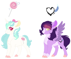 Size: 1280x1063 | Tagged: safe, artist:kaenashepard, imported from derpibooru, oc, oc only, pegasus, pony, unicorn, coat markings, female, horn, magical lesbian spawn, mare, offspring, parent:bon bon, parent:lyra heartstrings, parent:princess cadance, parent:twilight sparkle, parents:lyrabon, parents:twidance, pegasus oc, simple background, transparent background, unicorn oc