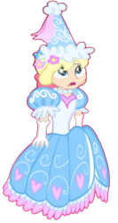 Size: 572x1075 | Tagged: safe, artist:boogeyboy1, imported from derpibooru, megan williams, human, clothes, dress, dressup, flower, flower in hair, froufrou glittery lacy outfit, gloves, hat, hennin, horrified, jewelry, long gloves, necklace, princess, scared, shocked, shocked expression, simple background, solo, surprised, transparent background, wat, wtf, wtf face