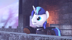 Size: 3840x2160 | Tagged: safe, artist:feathertrap, editor:unie, imported from ponybooru, shining armor, pony, 3d, armor, castle, fortress, high res, knight, male, source filmmaker, stallion