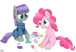 Size: 1024x705 | Tagged: safe, artist:holomouse, imported from derpibooru, maud pie, pinkie pie, earth pony, pony, duo, female, rock candy, simple background, transparent background