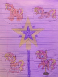 Size: 2448x3264 | Tagged: safe, artist:dupontsimon, imported from derpibooru, sunset shimmer, balloon pony, human, inflatable pony, pony, unicorn, fanfic:magic show of friendship, equestria girls, candy, carousel, fanfic art, food, inanimate tf, inflatable, inflation, lined paper, magic wand, traditional art, transformation