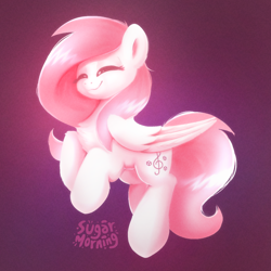 Size: 1024x1024 | Tagged: safe, artist:sugar morning, imported from derpibooru, oc, oc only, oc:sugar morning, pegasus, pony, eyes closed, female, folded wings, mare, pegasus oc, signature, simple background, smiling, solo, watermark, wings