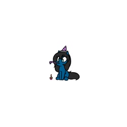 Size: 1000x1000 | Tagged: safe, artist:rice, imported from derpibooru, oc, oc only, oc:blue pone, earth pony, pony, cupcake, food, hat, noisemaker, party hat, simple background, solo, white background