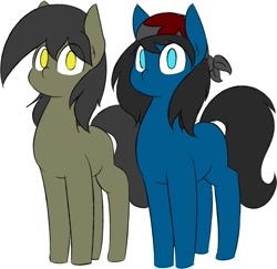 Size: 1078x1048 | Tagged: safe, artist:rice, imported from derpibooru, oc, oc only, oc:blue pone, oc:yellow pone, earth pony, pony, simple background, white background