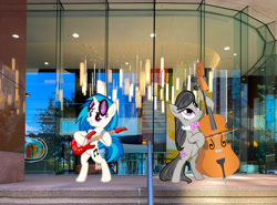 Size: 3977x2950 | Tagged: safe, artist:mlplover94, artist:sansbox, artist:tygerbug, edit, imported from derpibooru, dj pon-3, octavia melody, vinyl scratch, earth pony, pony, unicorn, atlanta, cello, female, georgia (state), guitar, high res, irl, mare, musical instrument, photo, ponies in real life