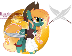 Size: 1024x802 | Tagged: safe, artist:kazziepones, imported from derpibooru, oc, oc only, oc:sword dancer, earth pony, pony, female, hat, mare, simple background, solo, sword, transparent background, weapon