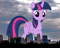 Size: 1000x796 | Tagged: safe, artist:the-aziz, artist:thegiantponyfan, imported from derpibooru, twilight sparkle, alicorn, pony, female, giant alicorn, giant pony, giantess, highrise ponies, irl, kansas city, macro, mare, mega giant, missouri, photo, ponies in real life, twilight sparkle (alicorn), twizilla