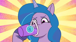 Size: 3410x1920 | Tagged: safe, imported from derpibooru, screencap, izzy moonbow, pony, unicorn, spoiler:g5, spoiler:my little pony: tell your tale, spoiler:tyts01e22, chugging, drink, drinking, female, g5, high res, mare, my little pony: tell your tale, smoothie, solo, youtube link, zipp's yes day