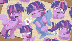 Size: 4344x2499 | Tagged: safe, artist:lexiedraw, imported from derpibooru, twilight sparkle, alicorn, pony, shark, unicorn, blåhaj, crying, cuddling, cute, expressions, eye clipping through hair, eyebrows, eyebrows visible through hair, eyes closed, female, high res, horn, mare, multeity, plushie, shark plushie, shocked, smiling, solo, sparkle sparkle sparkle, spread wings, swirly eyes, terrified, twiabetes, twilight sharkle, twilight sparkle (alicorn), unicorn twilight, wallpaper, wings
