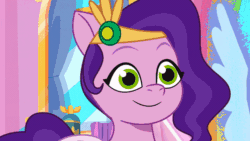 Size: 800x450 | Tagged: safe, imported from derpibooru, screencap, pipp petals, pegasus, pony, spoiler:g5, spoiler:my little pony: tell your tale, spoiler:tyts01e22, adorapipp, animated, cute, female, g5, gif, grin, headband, jewelry, mare, my little pony: tell your tale, reaction image, regalia, smiling, solo, sparkly eyes, wide smile, wingding eyes, youtube link, zipp's yes day