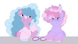 Size: 1280x732 | Tagged: safe, artist:itstechtock, imported from derpibooru, oc, oc only, oc:bedhead, oc:cloud nine, pegasus, pony, female, glasses, male, mare, parent:frazzle rock, parent:fuzzy slippers, parent:rolling thunder, simple background, stallion, white background