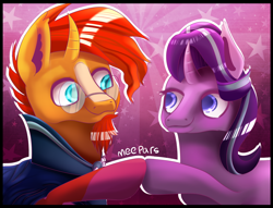Size: 1024x784 | Tagged: safe, artist:meepars, imported from derpibooru, starlight glimmer, sunburst, pony, unicorn, duo, female, looking at each other, looking at someone, male, mare, stallion