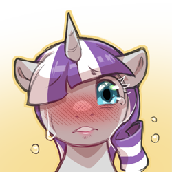Size: 1159x1159 | Tagged: safe, artist:cold-blooded-twilight, imported from derpibooru, part of a set, twilight velvet, pony, unicorn, blushing, crying, hair over one eye, lipstick, looking at you, simple background, solo, transparent background