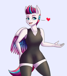 Size: 1500x1700 | Tagged: safe, artist:zachc, imported from derpibooru, zipp storm, anthro, pegasus, clothes, dress, female, floating heart, g5, heart, open mouth, open smile, smiling, socks, solo, thigh highs