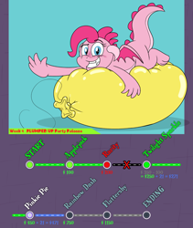 Size: 4800x5700 | Tagged: safe, artist:rupertbluefox, imported from derpibooru, pinkie pie, dragon, series:mane6dragonsquestscaleybelly, absurd resolution, balloon, balloon fetish, balloon riding, bedroom eyes, blushing, cute, diapinkes, dragoness, dragonified, female, fetish, incentive drive, lying down, pinkiedragon, progress, prone, sitting, smiling, species swap, squishy, teeth, that dragon sure does love balloons, that pony sure does love balloons, this will end in weight gain, wings