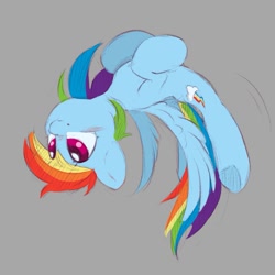 Size: 933x933 | Tagged: safe, artist:melodylibris, imported from derpibooru, rainbow dash, pegasus, pony, blushing, female, flying, gray background, mare, simple background, solo, spread wings, upside down, wings