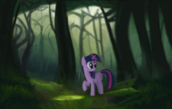 Size: 446x284 | Tagged: safe, artist:truthormare, twilight sparkle, unicorn, female, fog, forest, grass, mare, raised hoof, solo, tree, unicorn twilight, wistman's wood