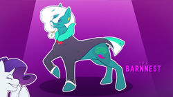 Size: 3840x2160 | Tagged: safe, artist:barnnest, imported from ponybooru, rarity, oc, oc:vitæ, pony, unicorn, clapping, clothes, duo, eyes closed, female, grin, male, mare, smiling, stallion, tuxedo, watermark, white outline