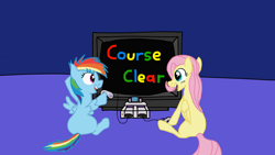 Size: 1920x1080 | Tagged: safe, artist:anxiouspon, imported from derpibooru, fluttershy, rainbow dash, pegasus, pony, console, duo, female, filly, foal, gaming, smiling, super nintendo, video game