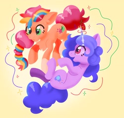 Size: 4096x3901 | Tagged: safe, artist:pastacrylic, imported from derpibooru, izzy moonbow, sunny starscout, earth pony, pony, unicorn, duo, duo female, female, g5, izzyscout, lesbian, mare, multicolored hair, shipping