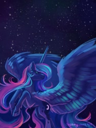 Size: 1200x1600 | Tagged: safe, artist:joellethenose, imported from derpibooru, princess luna, alicorn, pony, 2019, cloven hooves, old art, solo, spread wings, stars, wings