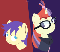 Size: 5474x4781 | Tagged: safe, artist:realgero, imported from derpibooru, moondancer, star dancer, earth pony, pony, unicorn, clothes, glasses, looking at each other, looking at someone, sweater