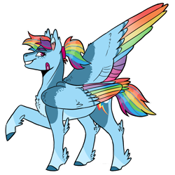 Size: 1280x1274 | Tagged: safe, artist:aspen--trees, imported from derpibooru, rainbow dash, earth pony, pegasus, bandaid, colored wings, feathered fetlocks, female, mare, multicolored wings, one wing out, rainbow wings, simple background, solo, tail, tail feathers, transparent background, wings