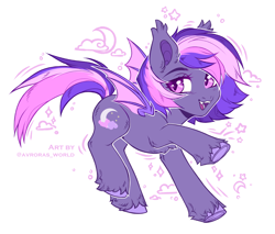 Size: 2700x2300 | Tagged: safe, artist:avroras_world, imported from derpibooru, oc, oc only, bat pony, pony, bat pony oc, chest fluff, commission, ear fluff, female, fluffy, leg fluff, looking away, mare, open mouth, open smile, short hair, short mane, simple background, smiling, solo, white background, wings