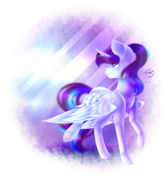 Size: 1423x1500 | Tagged: safe, artist:prettyshinegp, imported from derpibooru, oc, oc only, alicorn, pony, unicorn, alicorn oc, female, horn, looking back, mare, raised hoof, signature, simple background, smiling, solo, transparent background, unicorn oc, wings