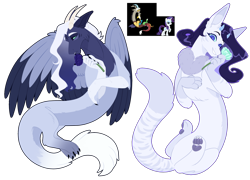 Size: 2500x1800 | Tagged: safe, artist:purplegrim40, imported from derpibooru, discord, rarity, oc, oc only, draconequus, hybrid, pony, unicorn, draconequus oc, female, flower, fraternal twins, interspecies offspring, male, mare, offspring, parent:discord, parent:rarity, parents:raricord, paw pads, paws, raricord, shipping, siblings, simple background, straight, toe beans, transparent background, twins, underpaw