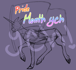 Size: 942x871 | Tagged: safe, artist:purplegrim40, imported from derpibooru, oc, oc only, alicorn, pony, alicorn oc, commission, horn, lineart, pride month, purple background, raised hoof, simple background, solo, wings, your character here