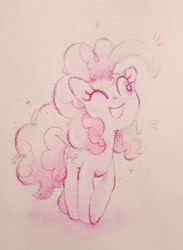 Size: 1503x2048 | Tagged: safe, artist:fipoki, imported from derpibooru, pinkie pie, earth pony, pony, cute, diapinkes, female, mare, one eye closed, open mouth, open smile, smiling, solo, traditional art, wink