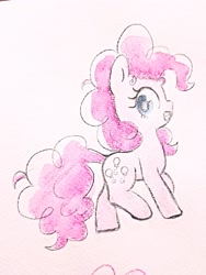 Size: 1536x2048 | Tagged: safe, artist:fipoki, imported from derpibooru, pinkie pie, earth pony, pony, cute, diapinkes, female, filly, filly pinkie pie, foal, open mouth, side view, solo, traditional art, younger
