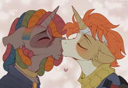 Size: 2230x1534 | Tagged: safe, artist:trickate, imported from derpibooru, oc, oc only, pony, unicorn, gay, kissing, male, oc x oc, shipping, stallion