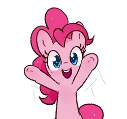 Size: 430x403 | Tagged: safe, artist:fipoki, imported from derpibooru, pinkie pie, earth pony, pony, bipedal, cute, diapinkes, female, looking at you, mare, motion lines, open mouth, open smile, raised hoof, simple background, smiling, solo, teeth, white background
