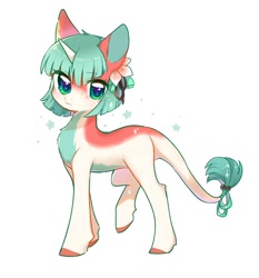 Size: 575x618 | Tagged: safe, artist:dreamsugar, imported from derpibooru, oc, oc only, pony, unicorn, chest fluff, colored ears, colored hooves, colored pinnae, commission, cute, eye clipping through hair, eyebrows, eyebrows visible through hair, female, freckles, full body, green eyes, green mane, green tail, horn, leonine tail, looking at you, mare, multicolored coat, raised hoof, simple background, solo, tail, walking, white background